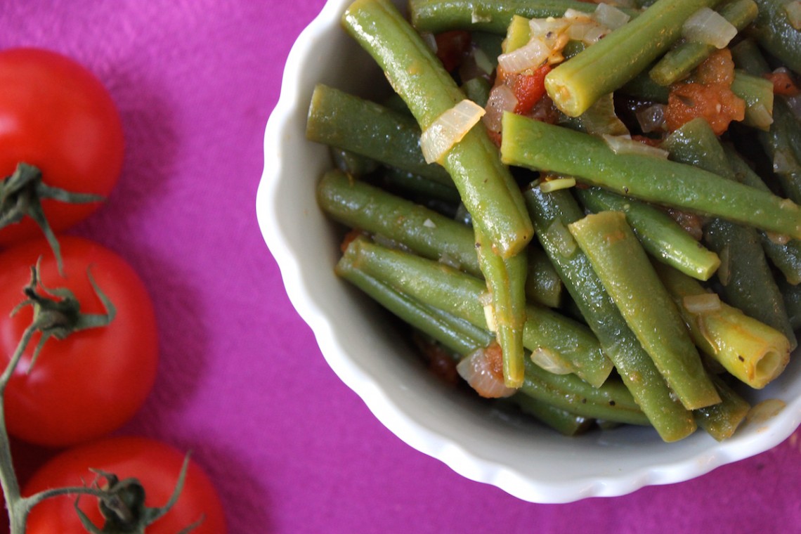 Sperziebonen met tomatensaus